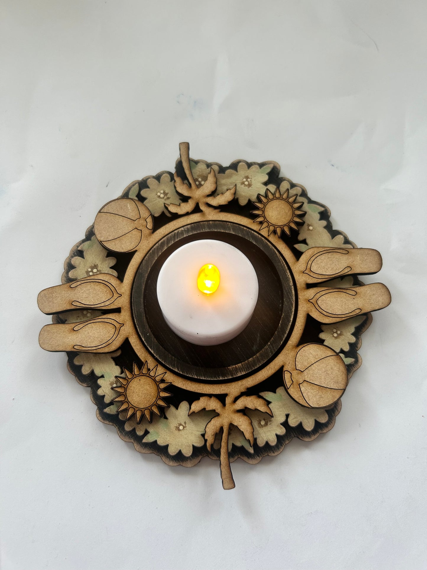 Tealight candle holder Daisies INTERCHANGEABLE # 1145 Wood Laser Blank | DIY Craft Cutout | Paint-Ready
