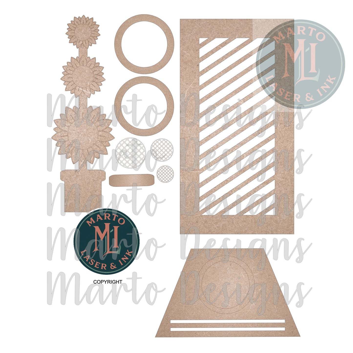 Sunflower Interchangeable Candle Holder 1/8 MDF Wood Laser Blank | DIY Craft Cutout | Paint-Ready