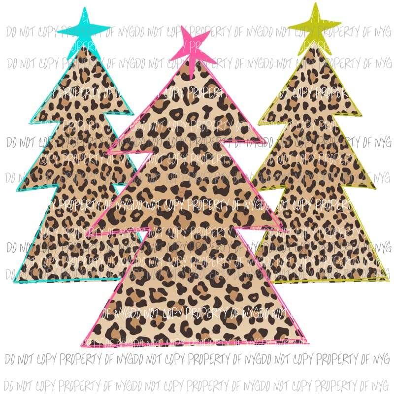 3 leopard christmas trees Sublimation transfers Heat Transfer
