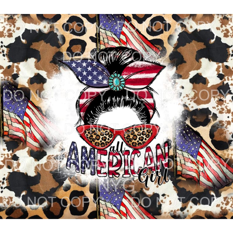 All American Girl Messy Bun Flags Leopard Sheet Sublimation