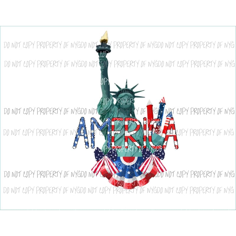 America Statue Of Liberty red white blue flag fireworks Sublimation transfers Heat Transfer