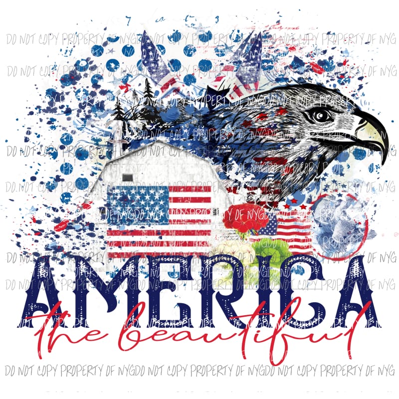 America The Beautiful flag eagle red white blue Sublimation transfers Heat Transfer