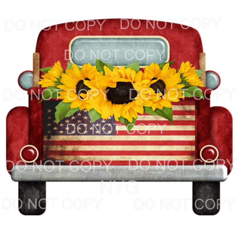 American Flag Red Truck Sunflowers Sublimation transfers -