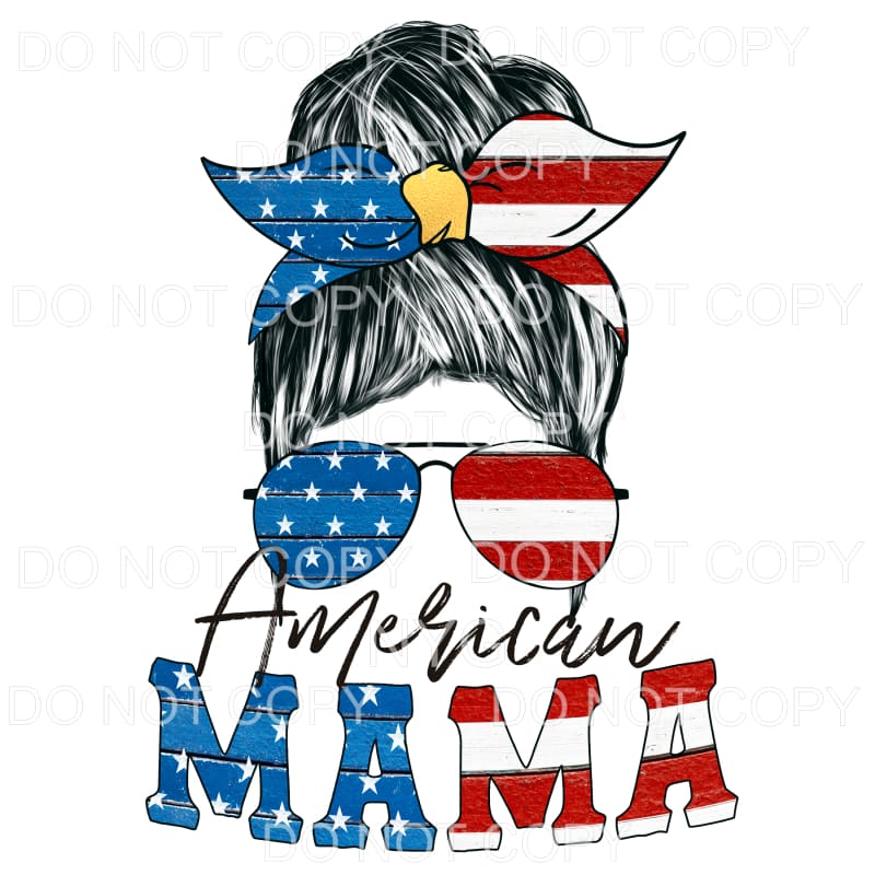 American Mama Messy Bun Flag Stars and Stripes Sublimation