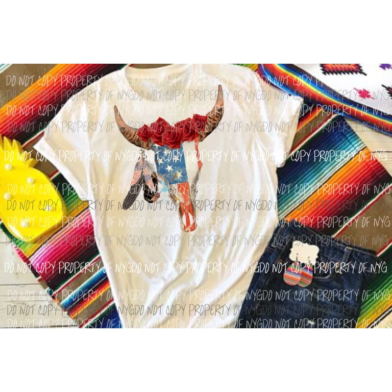 Americana Bull skull flag sublimation transfers Heat Transfer