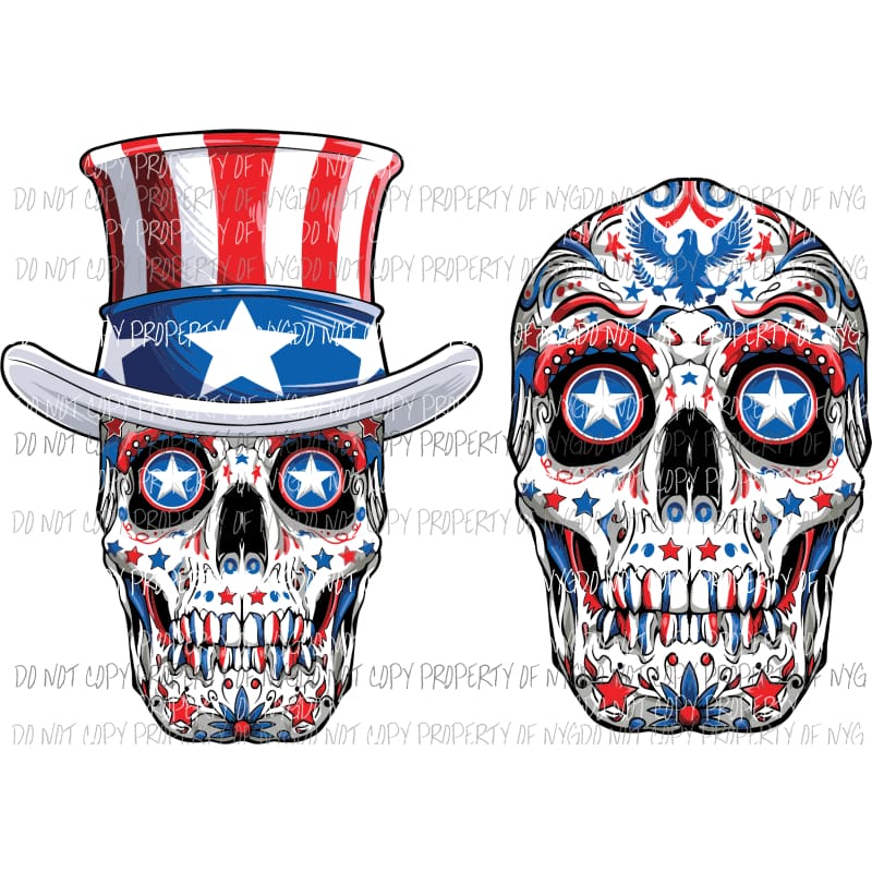 Americana Skull Heads Sublimation transfers Heat Transfer