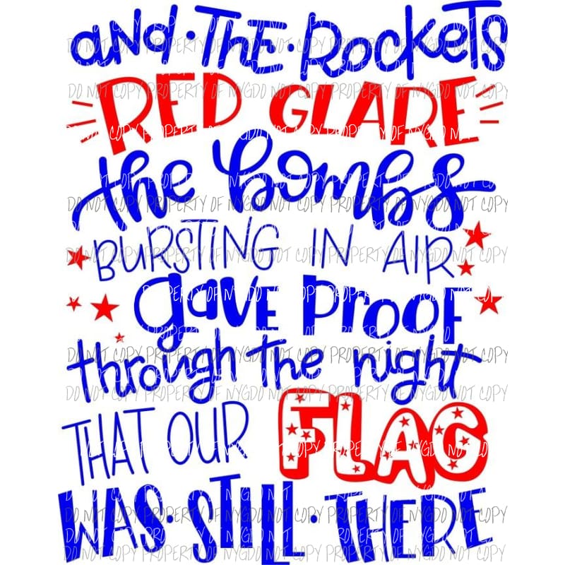 And The Rockets Red Glare red blue american Sublimation transfers Heat Transfer