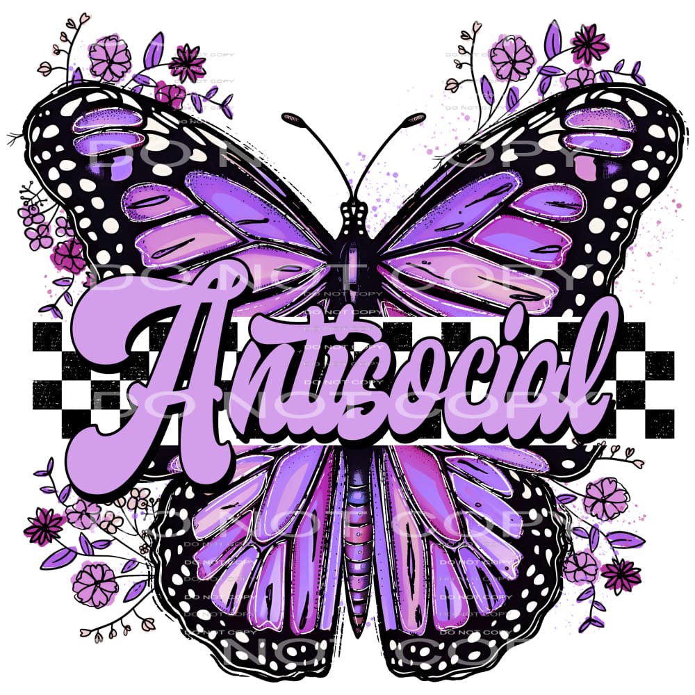 Anti Social Purple Butterfly #276 Sublimation transfers -