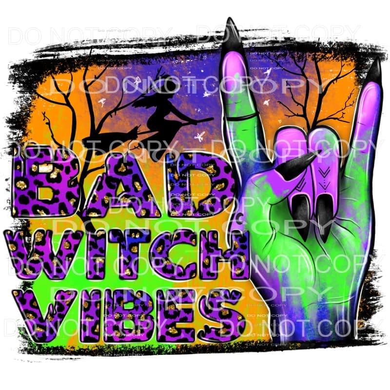 Bad Witch Vibes Purple Gold Leopard Hand Witch on Broom