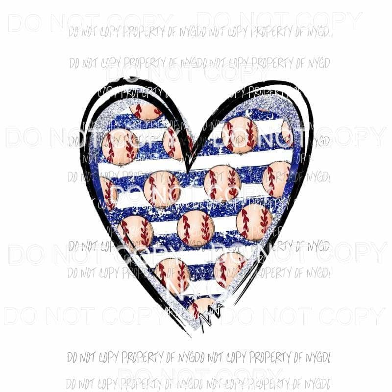 Baseball Heart Blue Stripe Sublimation transfers Heat Transfer