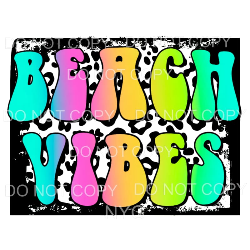 Beach Vibes Neon Ombre Letters Leopard Background