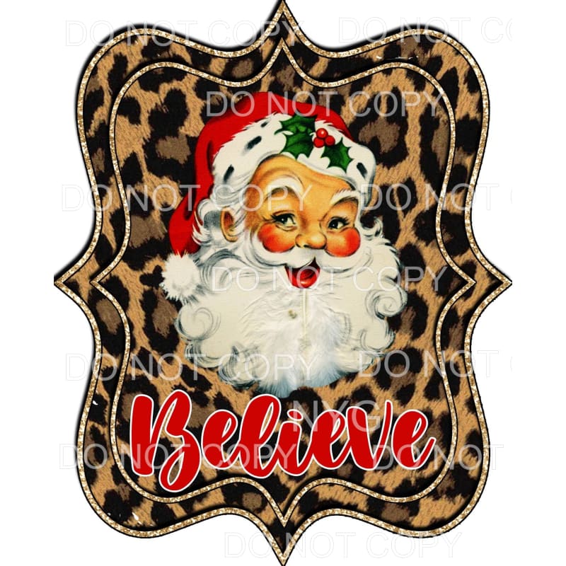 Believe Santa Leopard Background Scalloped Frame Gold #1920