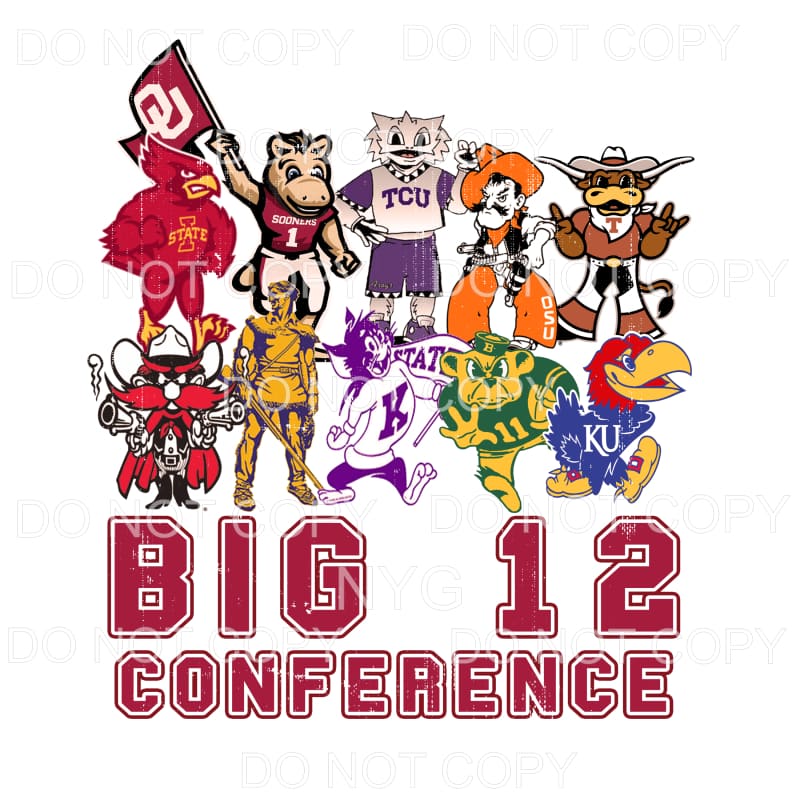 Big 12 Conference College Football Teams Mascots Distressed