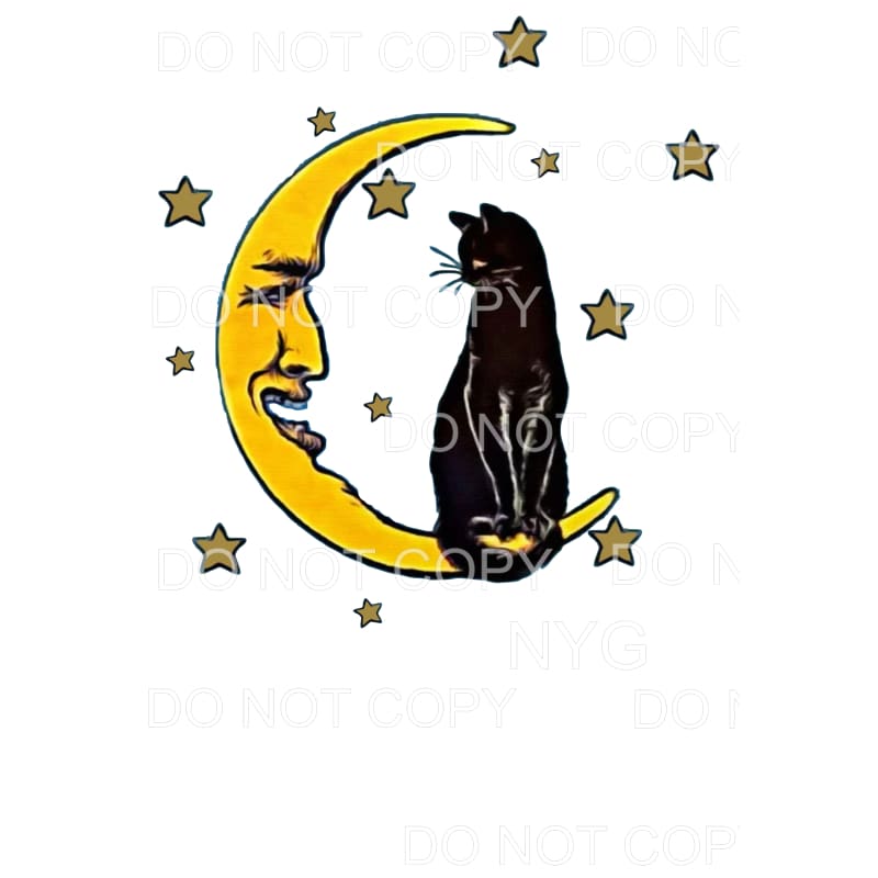 Black Cat and Yellow Crescent Moon Stars #344 Sublimation