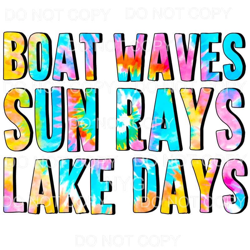 Boat Waves Sun Rays Lake Days Tie Dye Sublimation transfers