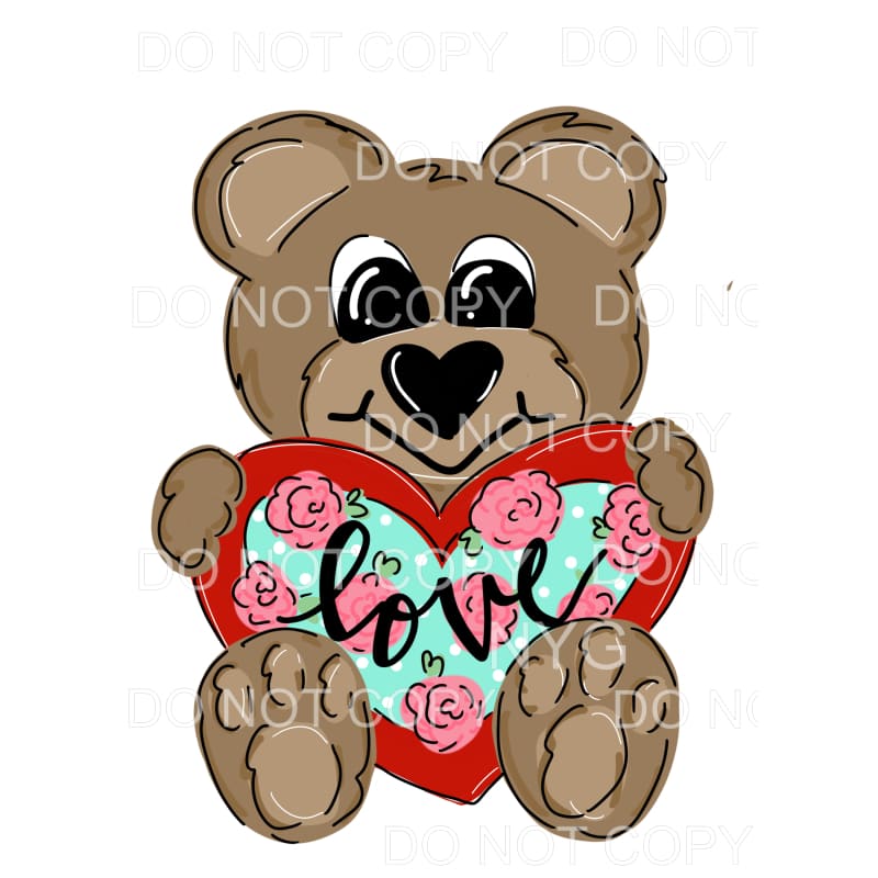 Brown Bear Holding Love Heart Sublimation transfers - Heat