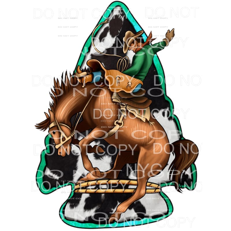 Bucking Bronco Horse Cowboy Cowhide Green Arrowhead #2018