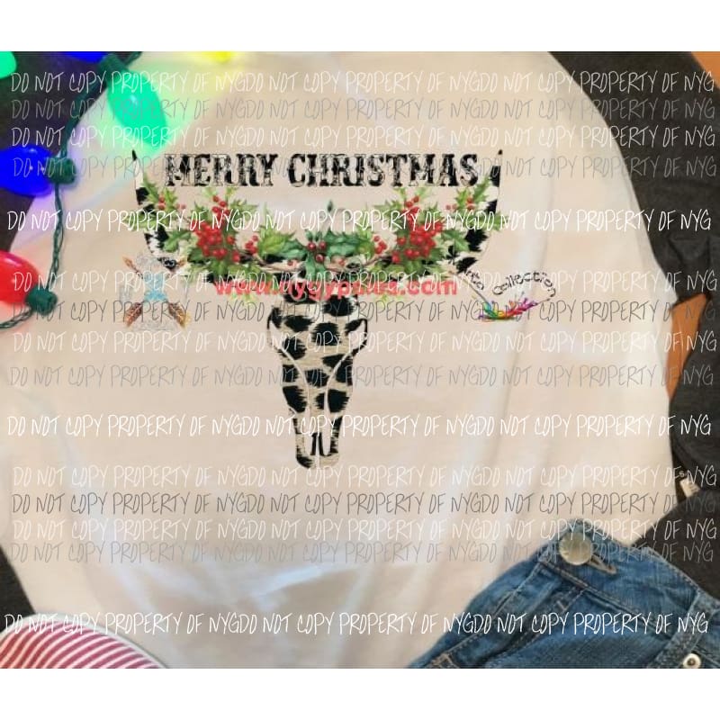 Bull Skull 2 holly leaves sublimation transfer Heat Transfer