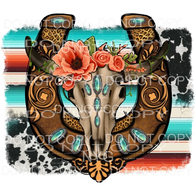 Bull Skull Flowers Western Horseshoe Leopard Serape Cowhide