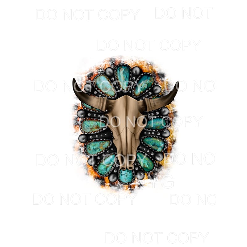 Bull Skull Turquoise Cowhide #249 Sublimation transfers -