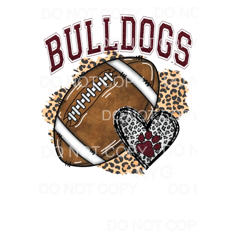 Bulldogs Football Maroon Glitter Heart Leopard Mississippi
