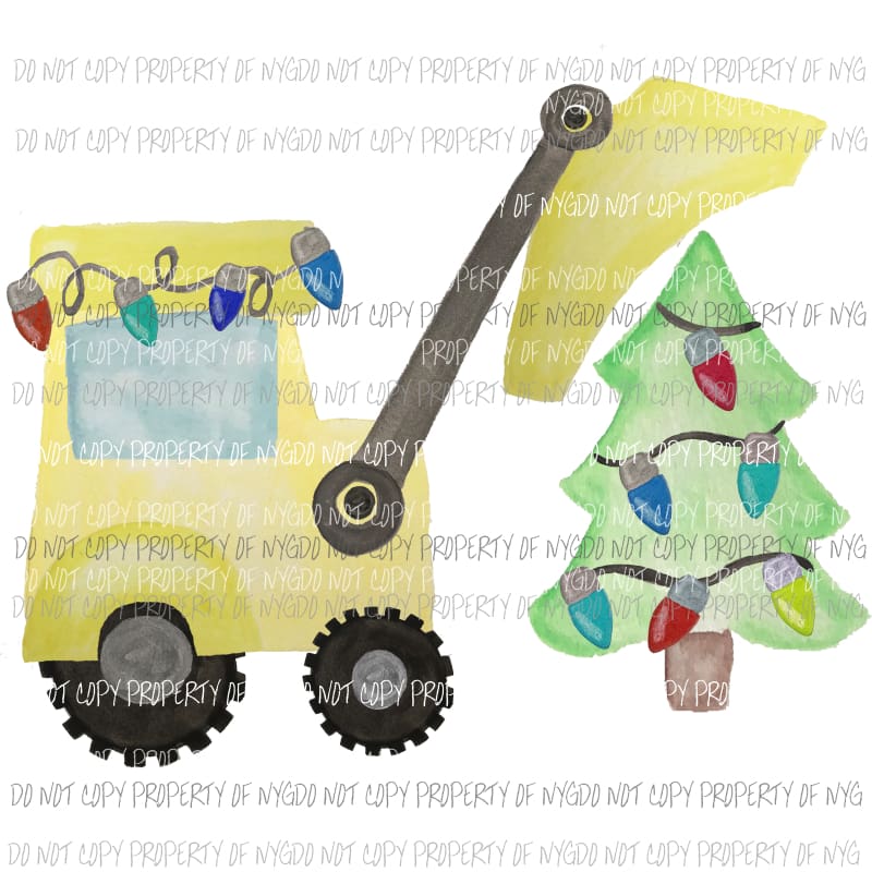 Bulldozer with lights watercolor Christmas Sublimation transfers Heat Transfer