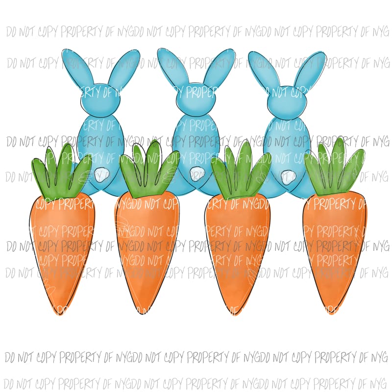 Bunny and carrots blue Boy watercolor Easter Sublimation transfers Heat Transfer