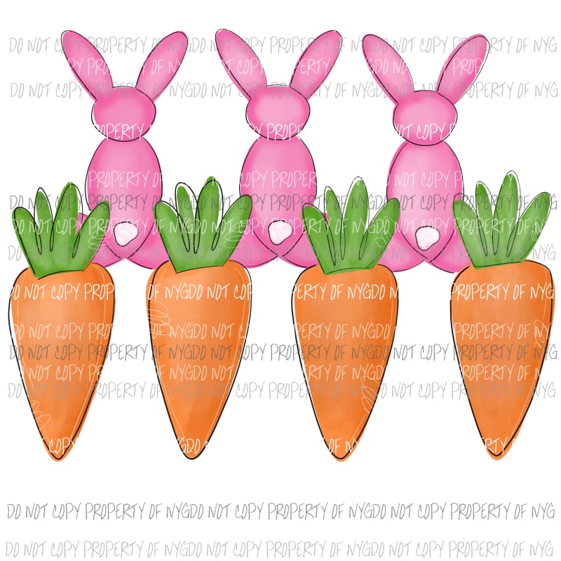 Bunny and carrots pink Girl watercolor Sublimation transfers Heat Transfer