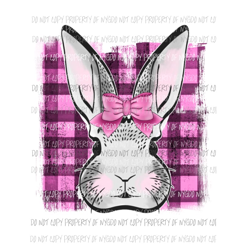 Bunny Pink Plaid bow Sublimation transfers Heat Transfer