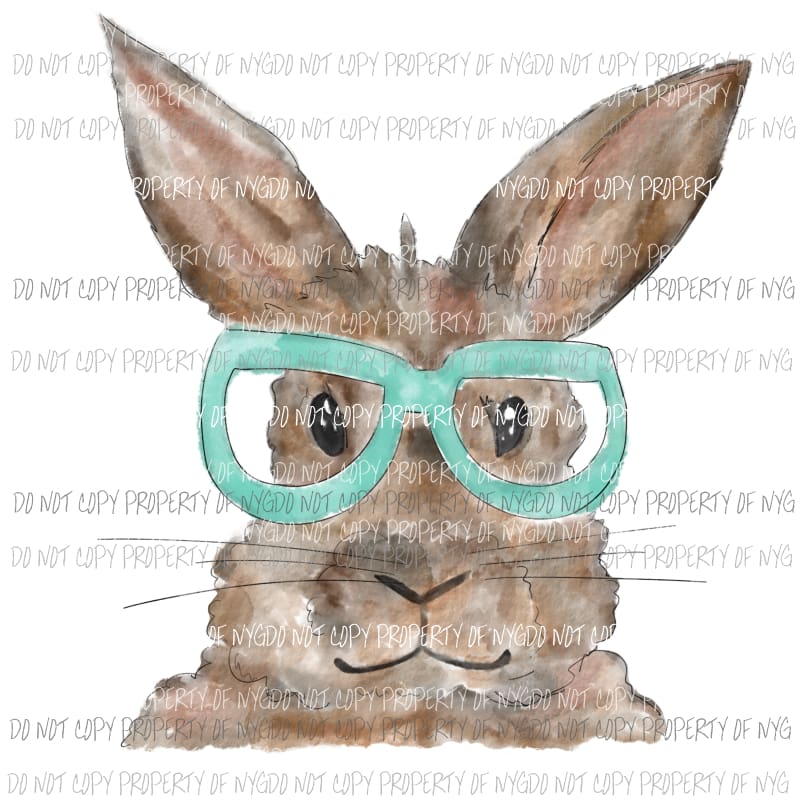 Bunny with Glasses #1 blue watercolor Sublimation transfers Heat Transfer