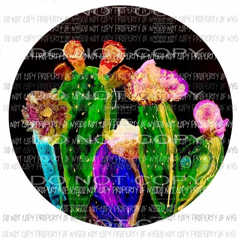 Cactus Flowers black circle Sublimation transfers Heat Transfer