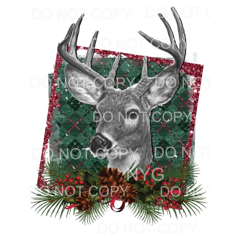 Christmas Deer Pinecone Swag Framed Sublimation transfers -
