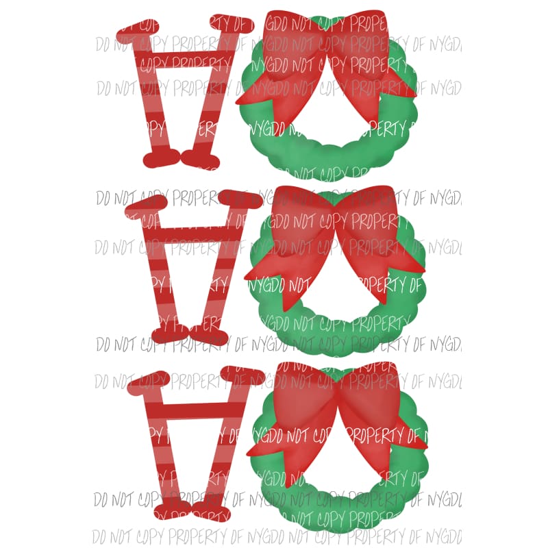 Christmas HO HO HO Wreath Red Bow Sublimation transfers Heat Transfer