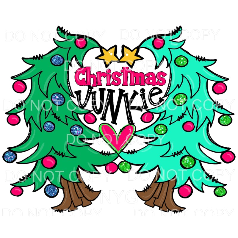 Christmas Junkie Trees Pink Blue Green Glitter Ornaments