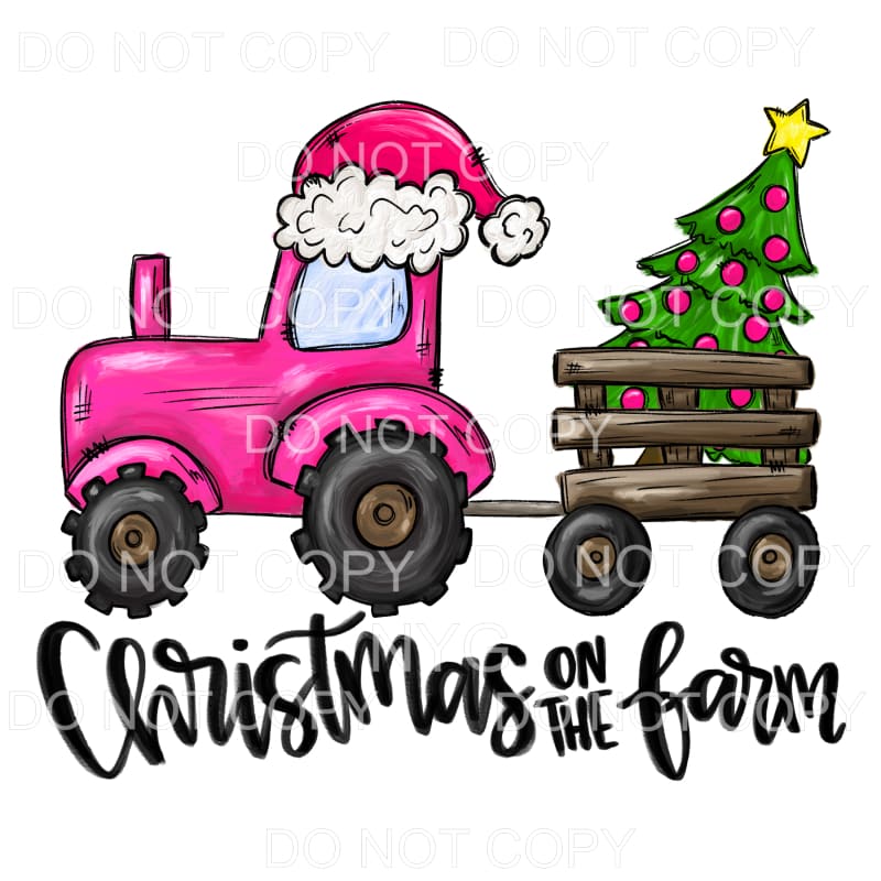 Christmas On The Farm Pink Tractor Santa Hat Tree #1469