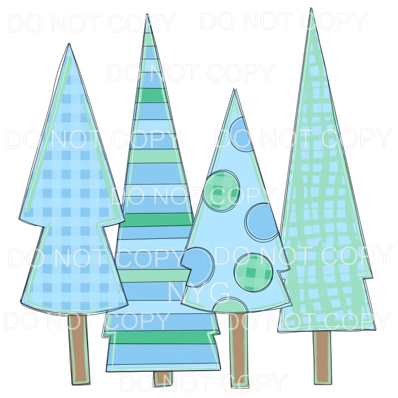 Christmas Tree Group Light Blue Green Patterns #713