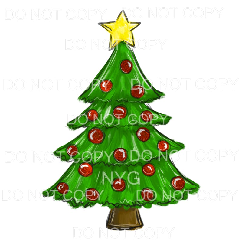 Christmas Tree Red Ornaments Yellow Star #792 Sublimation