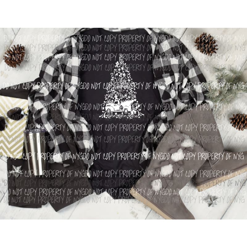 Christmas Tree with Santa and truck merry christmas screen print transfer