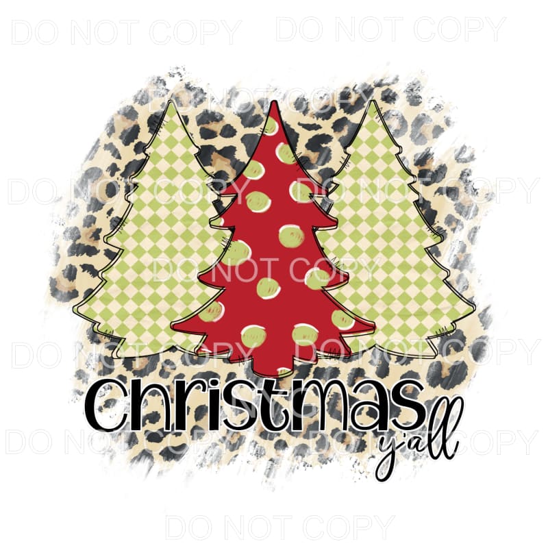 Christmas Y’all Tree Trio Green Red Leopard #1473
