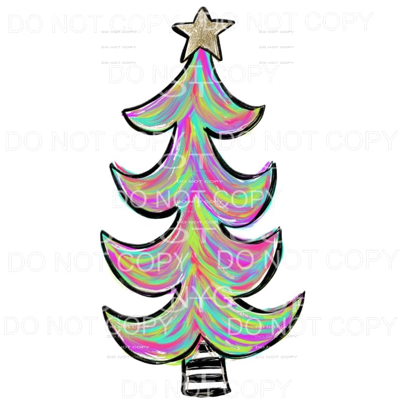 Colorful Whimsical Christmas Tree Watercolor #1691
