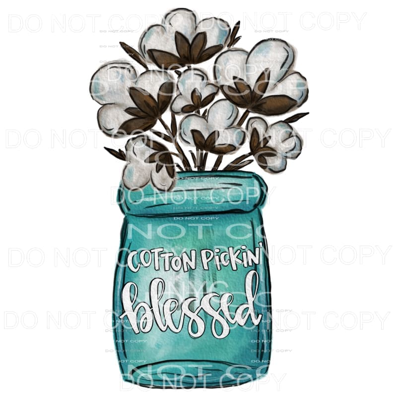 Cotton Pickin Blassed Blue Watercolor Jar #2063 Sublimation