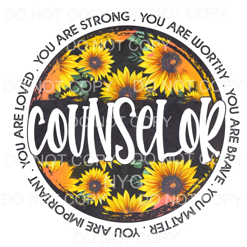 Counselor Sunflowers Circle Grunge Sublimation transfers -