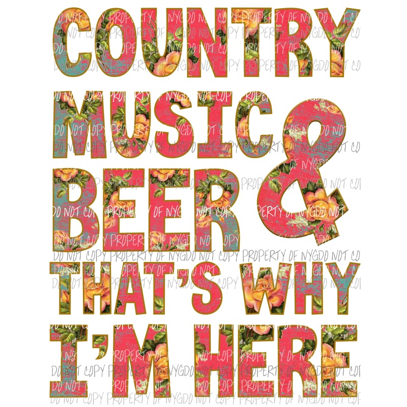 Country Music Beer Sublimation transfers Heat Transfer