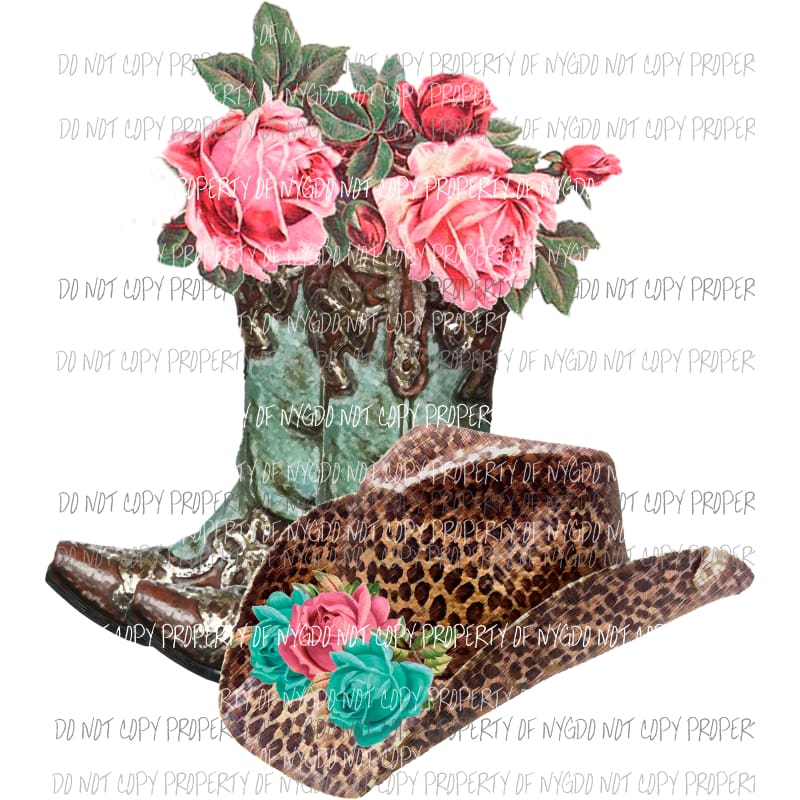 Cowboy hat and boots with flowers Sublimation transfers Heat Transfer