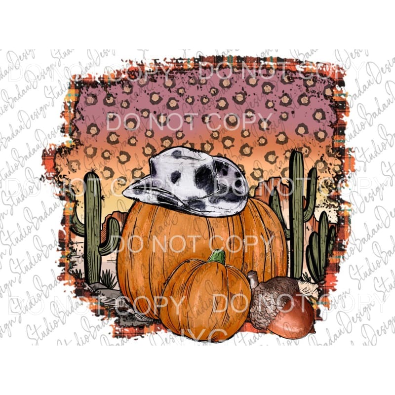Cowhide Cowboy Hat Pumpkins Acorn Desert Cactus Leopard