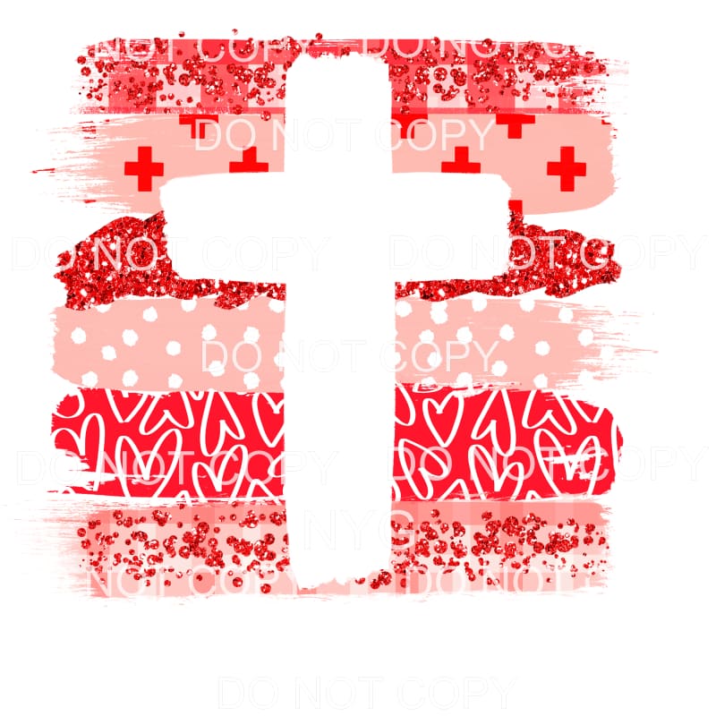 Cross Pink Red Heart Pattern Brushstrokes Valentines Day