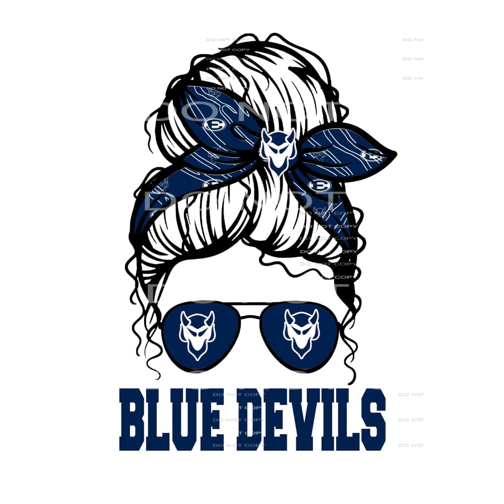 custom blue devils messy bun Sublimation transfers - Heat