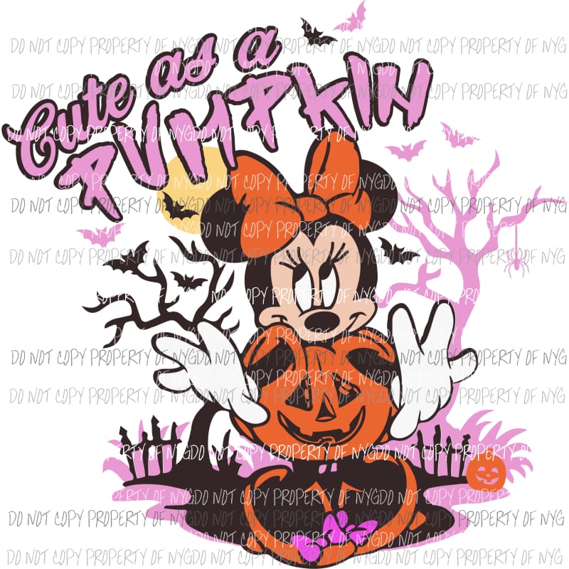 cute as a pumpkin minnie Sublimation transfers Heat Transfer