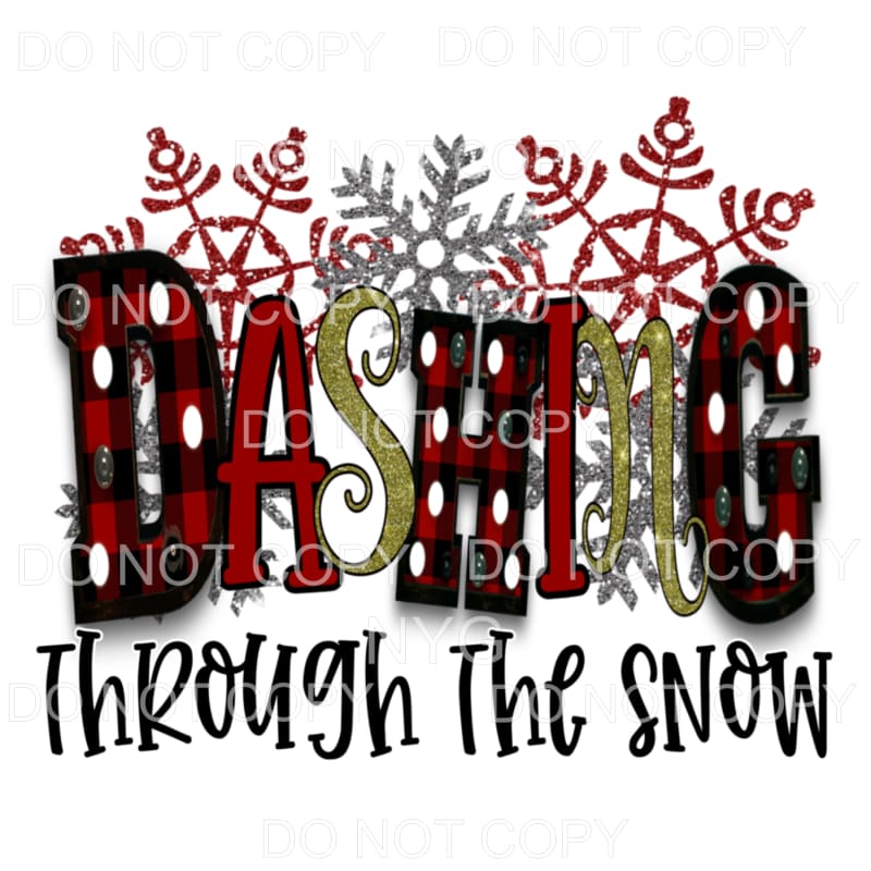 Dashing Through The Snow Red Plaid Gold Silver Snowflakes