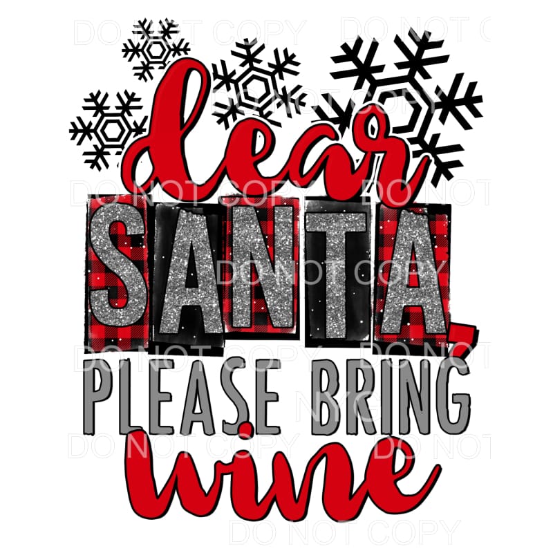 Dear Santa Please Bring Wine Red Plaid Silver Glitter